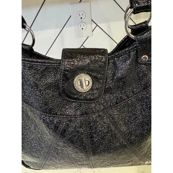Roxy black crinkle-textured faux leather shoulder bag silver-tone hardware Y2K - Image 6