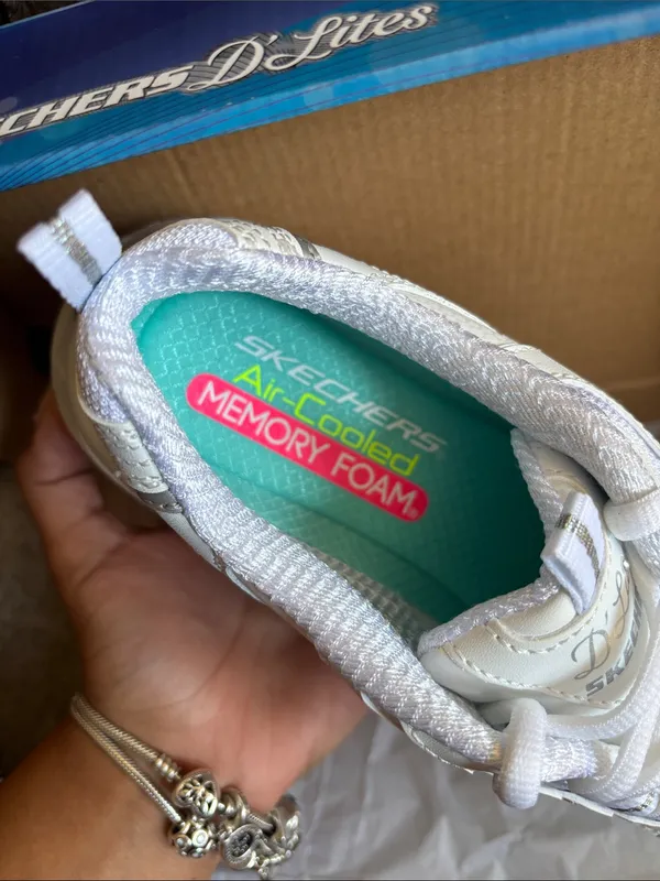 Skechers White Platform D'Lites Lace-Up Sneakers - Image 7