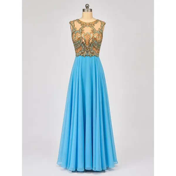 NWT Sherri Hill 50160 Light Blue Beaded Illusion Chiffon Gown Dress Size 2‎ - Image 2