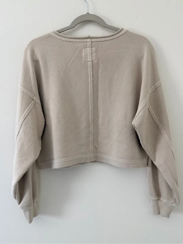 Aerie Beach Party Earthy Neutral Crop Raw Seam French Terry Crewneck size small - Image 3