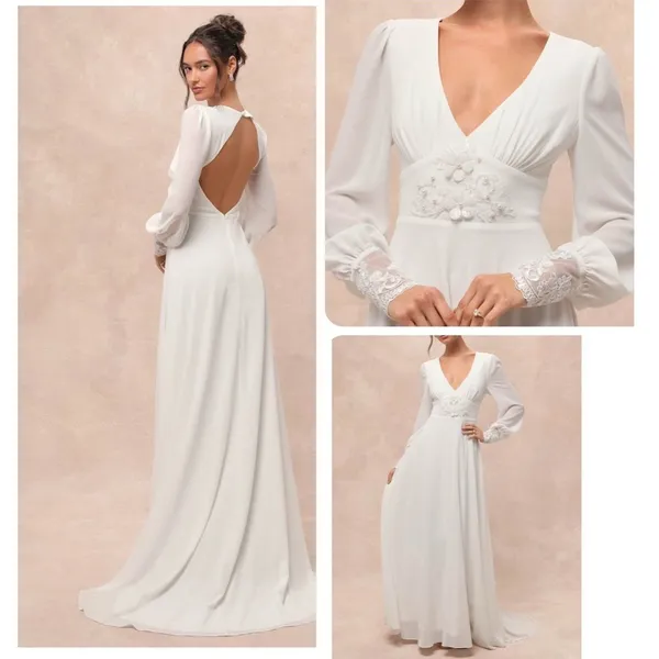 Lulus Angelic Adoration White Backless Maxi Dress Size XL NWT Wedding Vintage - Image 2