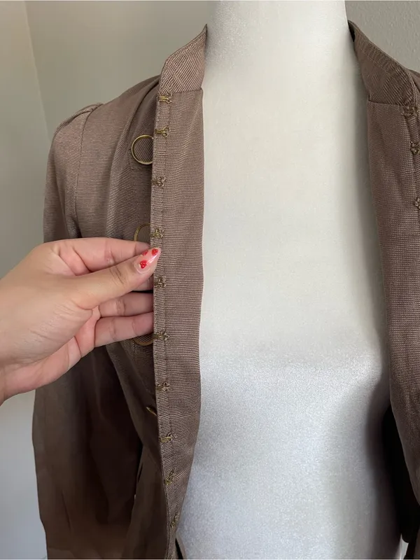 Arden B Taupe Military-Style Peplum Jacket with Gold Buttons - Image 6