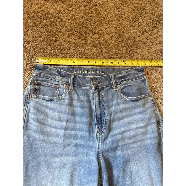 American Eagle Super High Rise Baggy Wide Leg Jeans Light Wash Womens 4 Long - Image 3