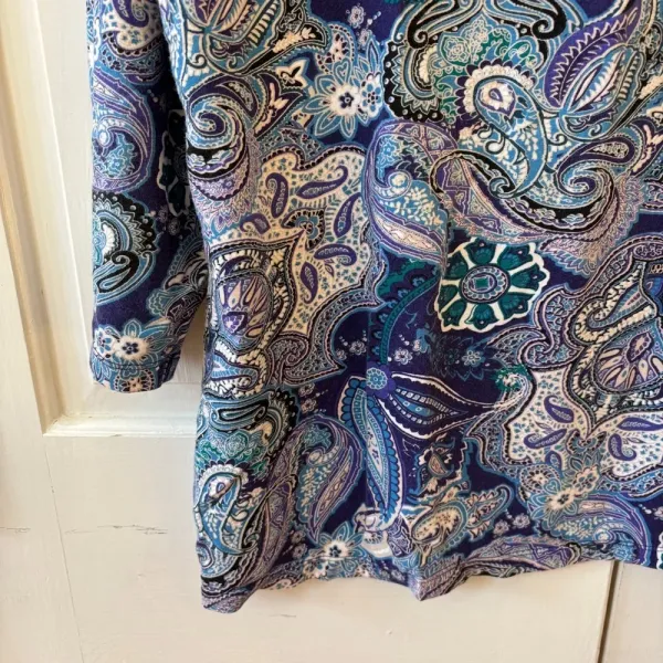 Chico's Size 2 Blue‎ Abstract Floral Paisley Print Blouse Top Shirt Size Large - Image 11