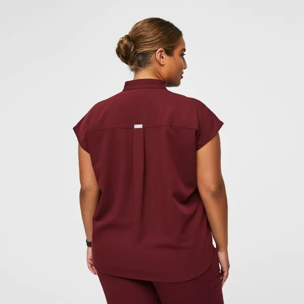 Figs Womens Rafaela Oversized Scrub Top Technical Collection Wine Red Size XL - Image 3
