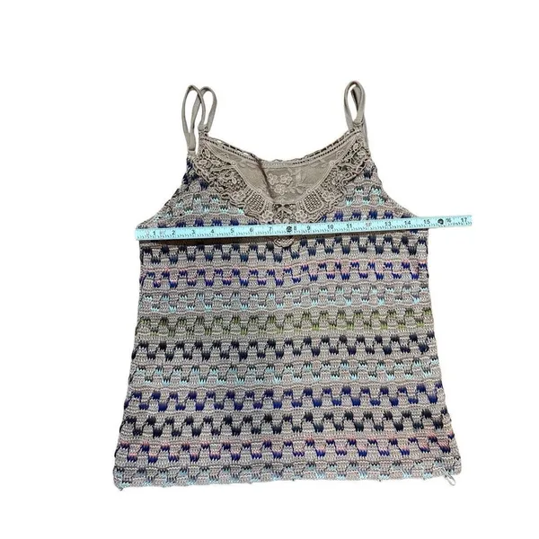 Free People Womens Multicolor‎ Chevron Stripe Pattern Crochet Knit Tank Top Sz L - Image 3