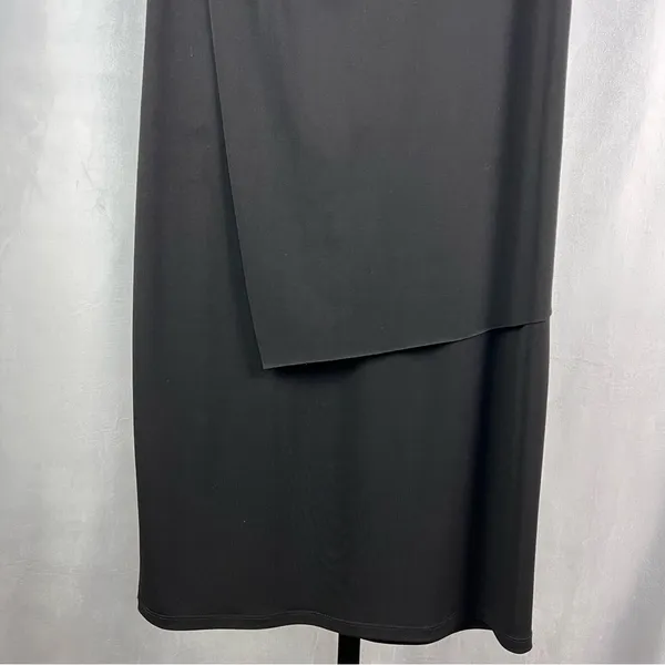 bar III Dress Womens Medium Black Drapey Sleeveless Keyhole Button Cocktail Midi - Image 8