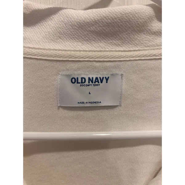 Old Navy SoComfy Terry Quarter‎ Button Pullover Cream Cropped Sweatshirt Large - Image 2