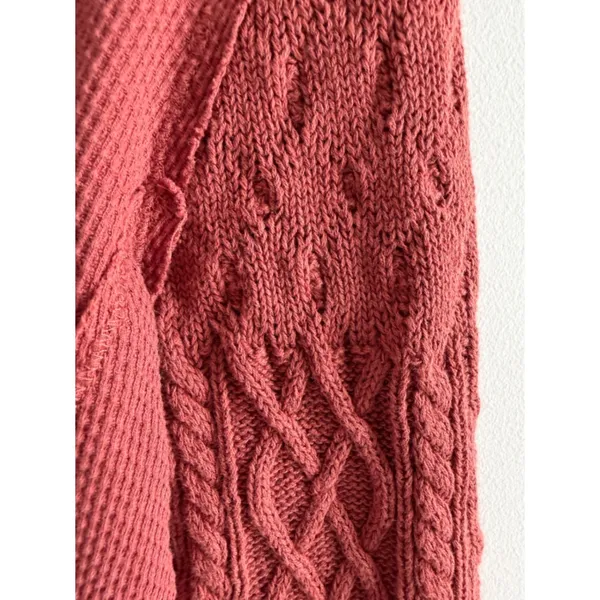 BKE Henley Top Red Waffle Cable Knit Boho Textured Long Sleeve Thermal Small - Image 5