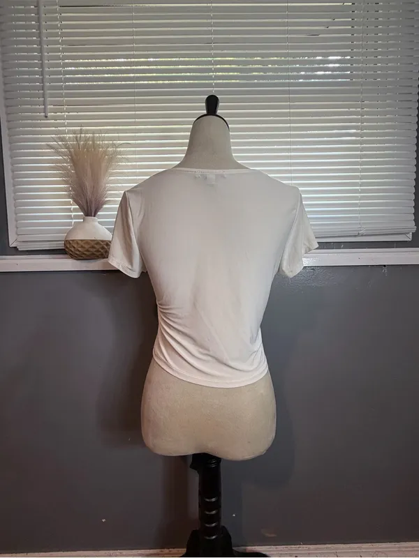 Haute Monde White Twist Front Sweetheart Neck Top Size L Y2K - Image 6