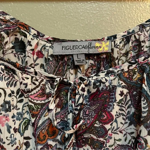 Figueroa & Flower Women's Size Large Midi Dress Boho Paisley Floral Off Shoulder - Image 11