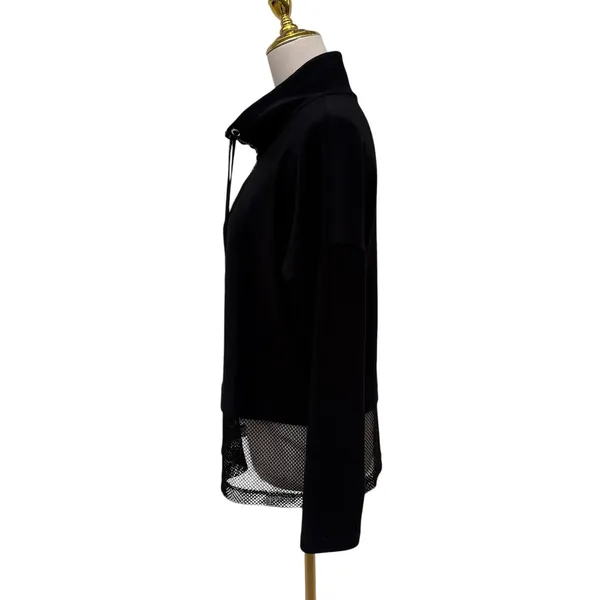 Joseph Ribkoff‎ Mesh Insert Shirt Hem Rhinestone 1/4 Zip Black Mock Neck Grunge - Image 5