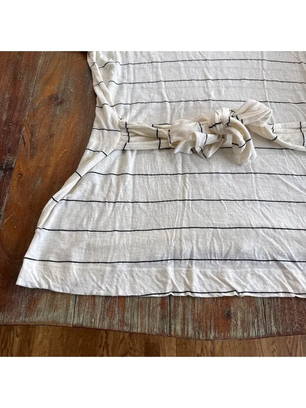 Anthropologie T.La Annabelle Off-White Black Striped Short Sleeve Tie Waist XL - Image 4