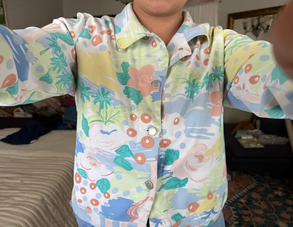Vintage pastel color cropped soft jacket maximalist colorful print textile Multiple Size L - Image 3