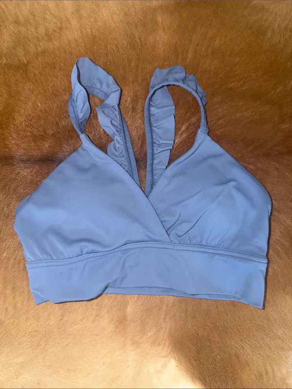 OFFLINE By Aerie Real Me XTRA Ruffle Sports Bra in marled blue M - Image 4