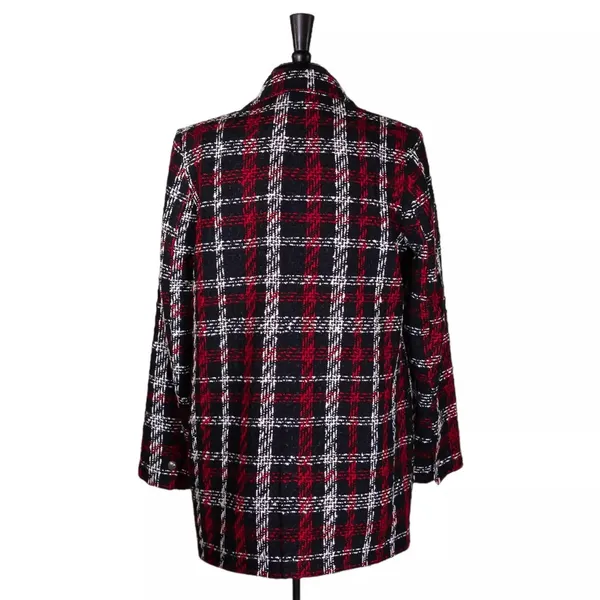 ZARA Overside Plaid Front Double Breasted Tweed Blazer Button Lined M Black Red - Image 4