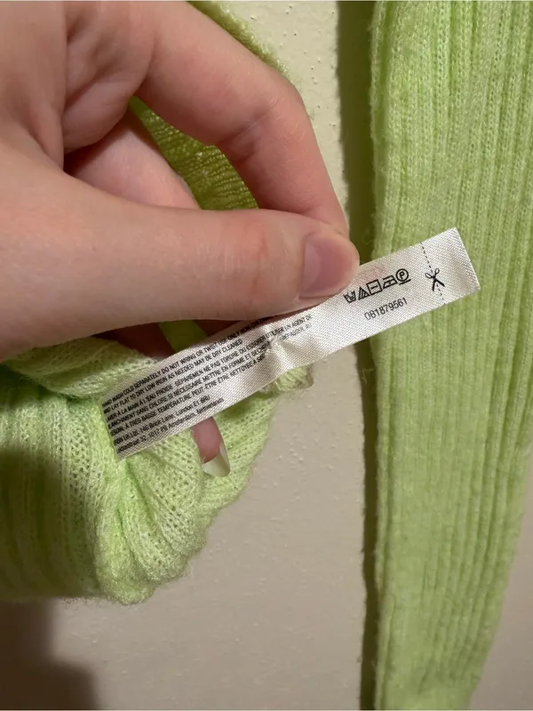 Anthropologie Daily Practice Wool Blend Cropped Ribbed Fitted Sweater Neon Green - Image 5