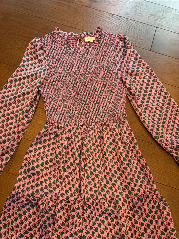 MelloDay Pink and Green Patterned Long Sleeve Dress Size Small - C11-647 - Image 5
