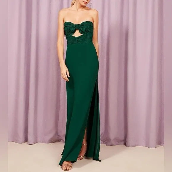Reformation‎ Hibiscus Maxi Dress in Emerald Green Size Small Cut Out Bow Front - Image 13