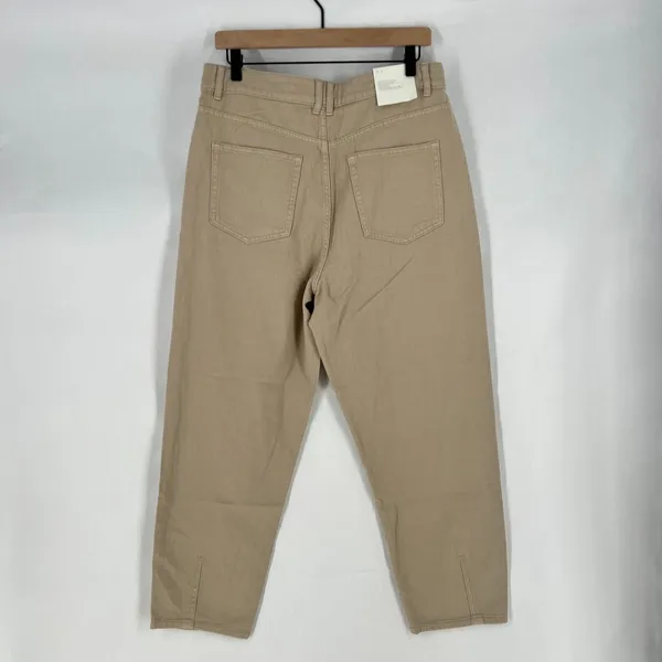 H&M Loose Mom Jeans Womens 12 Beige‎ Denim Cotton Logo Slim Fit High Waist New - Image 7