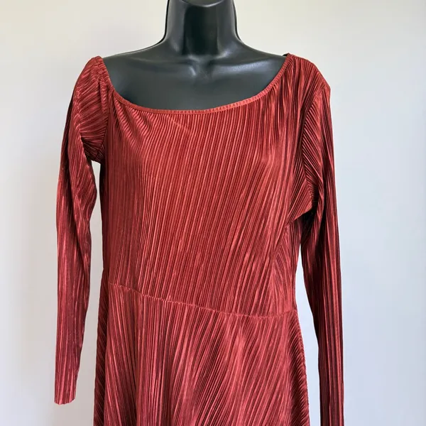 ASOS Boho Relaxed Witchy MobWife Lagenlook Plisse Asymmetric Dress‎ 10 Rust Red - Image 2