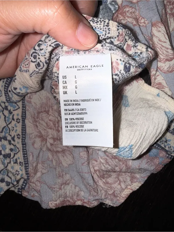 American Eagle BohoPatchwork Peasant Top in Beige, Blush & Light Blue - Image 7