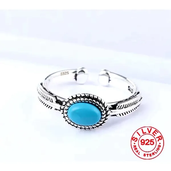 NEW Women's Boho Turquoise Ring, 925 Sterling Silver‎ Adjustable - Image 6