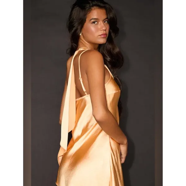 Lulus Naima Light Orange Satin One-Shoulder Midi Dress Size Small Cocktail Sexy - Image 4