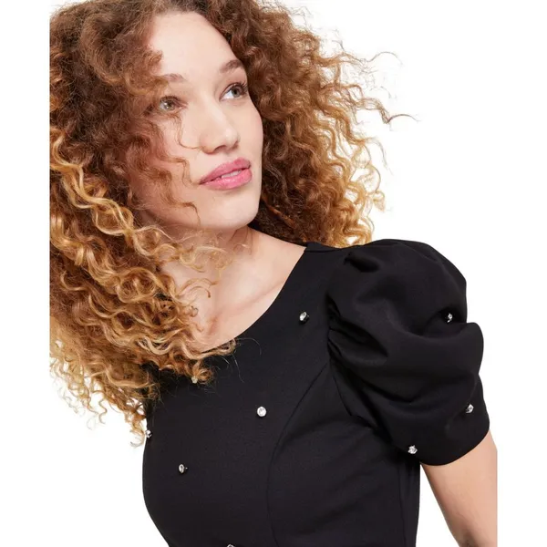 NWT Crystal Doll Juniors Puff-Sleeve Rhinestone Dress CIZ12525 Black XL - Image 2