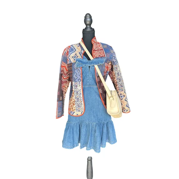 💙 Bebe Denim Bow Ruffled Mini Dress Size 6 - Image 5