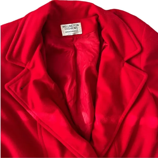 VTG Wellington fashions Red Double-Breasted Kashmiracle Peacoat Size L Vegan - Image 4