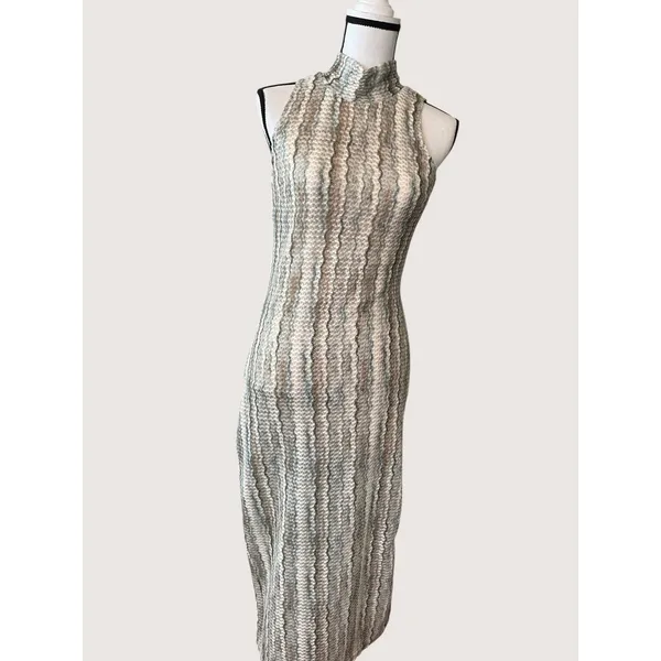 Skies Are Blue Crochet Mock Neck‎ Sleeveless Maxi Dress 96225 Beige XS NEW - Image 3