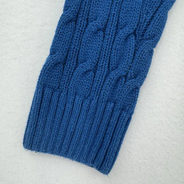 Jeanne Pierre Cable Knit Sweater Women L Blue 100% Cotton V Neck Preppy Coastal - Image 4