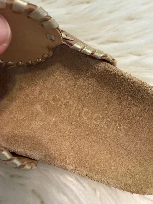 Jack Rogers Tan/Brown Leather Circle-Embellished Slide Sandals size 8.5 - Image 2