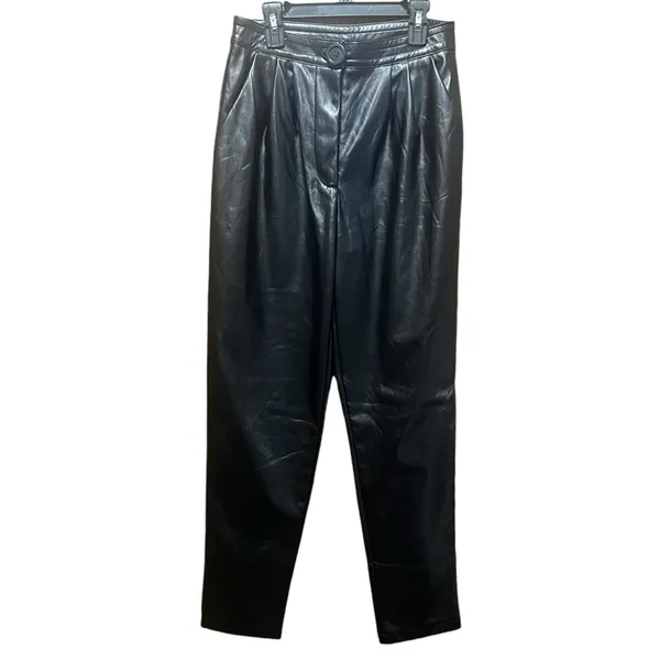 Princess Polly Love Club Black Faux Vegan Leather Straight Pants‎ Size 4 - Image 4