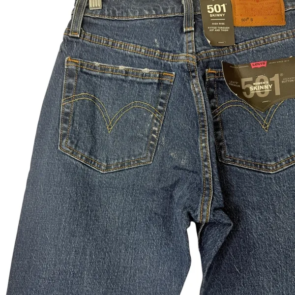 Levi's Women 501 Skinny Jeans 23x28 Blue High Rise Button‎ Fly Dark Wash Denim - Image 5
