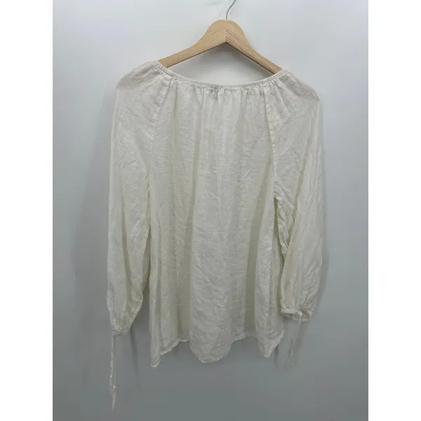 Sundance Womens‎ White Linen Top Size M Pockets Quarter Button Boho Casual - Image 2