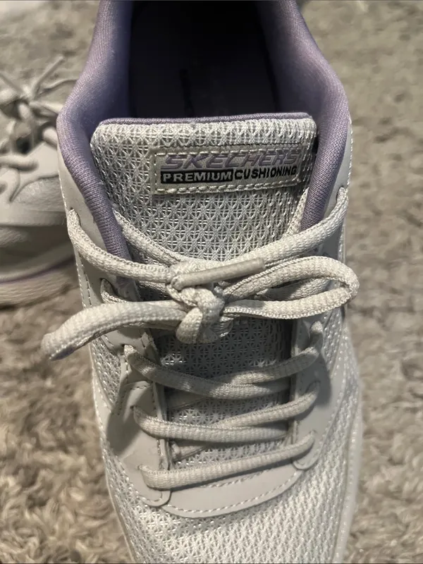 Skechers Light Gray and Lavender Lace-Up Athletic Sneakers - Image 3