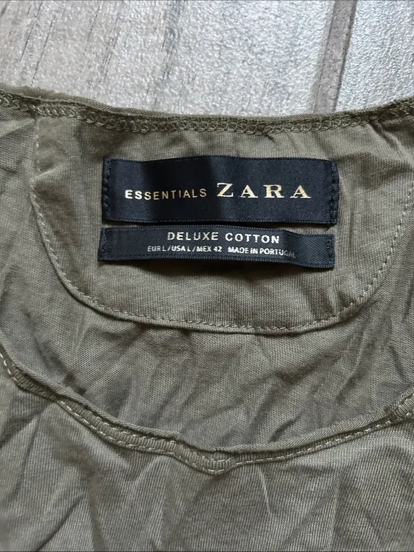 Zara Olive Green Short Sleeve Crew Neck Tee - Image 2