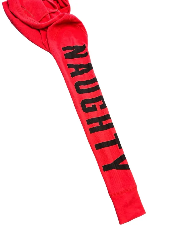 VS PINK Naughty Not Nice One Piece Onesie Pajamas Thermal Butt Flap Red Small - Image 7