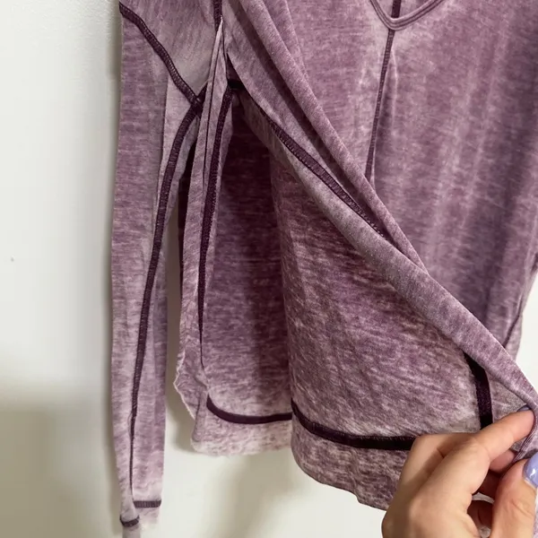 Free People We The Free | Purple Acid Wash Oversized V-Neck Long Sleeve Top, XS - Image 3