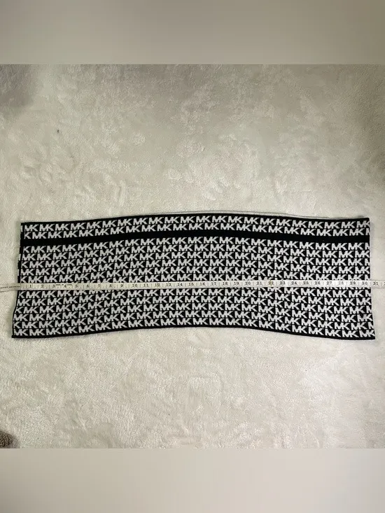 Michael Kors Black and White MK Logo Infinity Scarf - Image 4