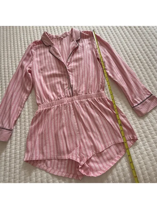 Victoria’s Secret Pink Striped PJ Pajama Sleep Romper Sz S Small - Image 2