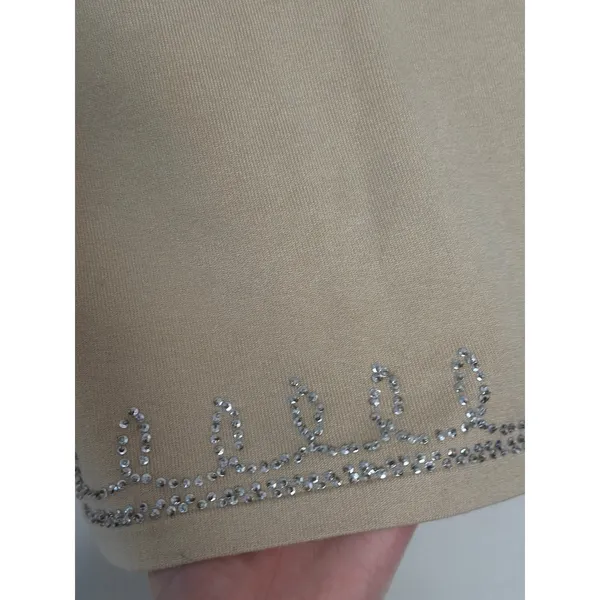 Vintage Silk Keyhole Stretch Knit Rhinestone Y2K Tank Top Beige Silver Boho Chic - Image 7