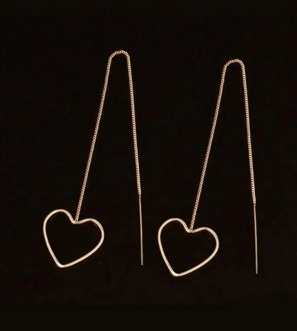 NEW Pair of long tassel drop heart earrings, thread earrings, minimalist gold dangle earrings, stocking stuffer - Image 2