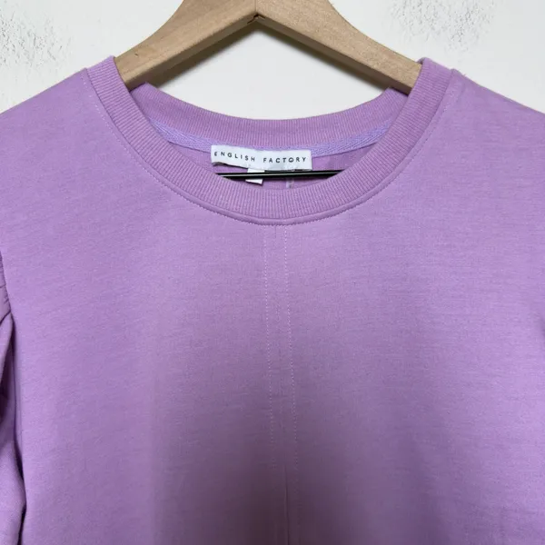 English Factory Women Cotton Mini Dress Medium Purple Preppy Old Money Classic‎ - Image 3
