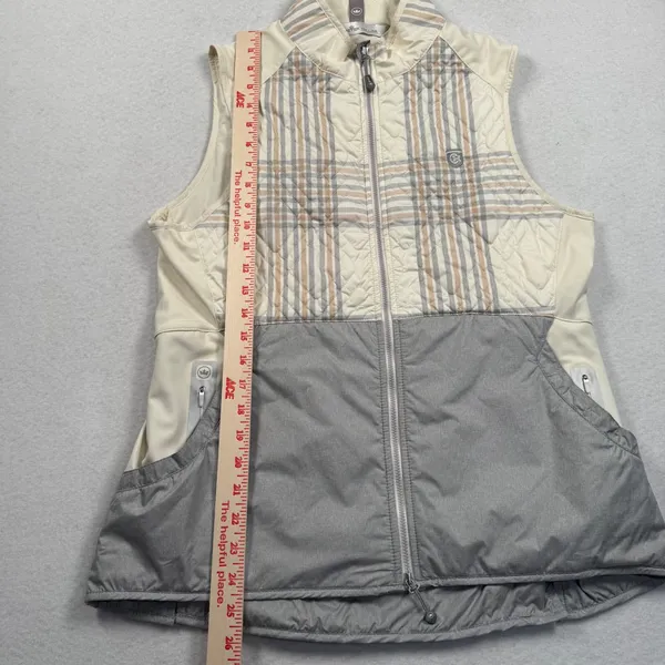 Peter Millar Lizzie Hybrid Vest Womens Large Cream Gray Plaid Quilted Full Zip - Image 4