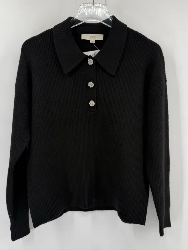 Loft Jewel Button‎ Polo Sweater in black NWT SIZE small - Image 3