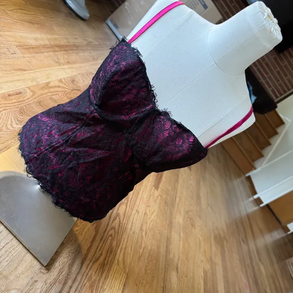 Moda International Magenta Pink Black Lace‎ Corset Top Underwire Silk Blend M - Image 7