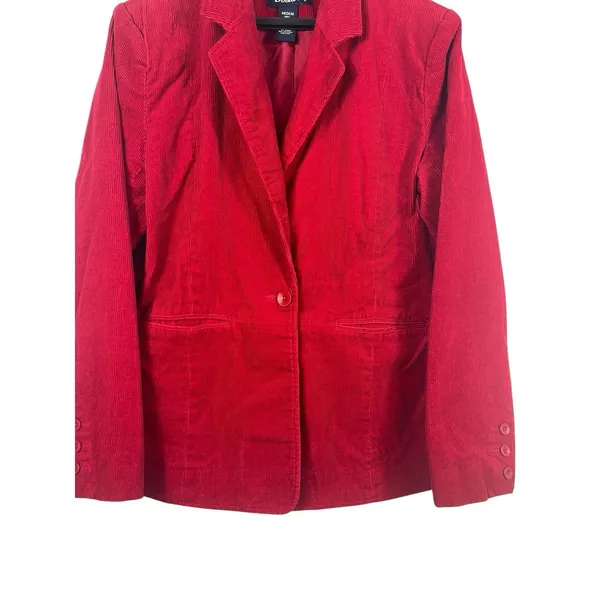 VTG Y2K Denim & Co Red Corduroy Button Front Blazer Jacket M - Image 4